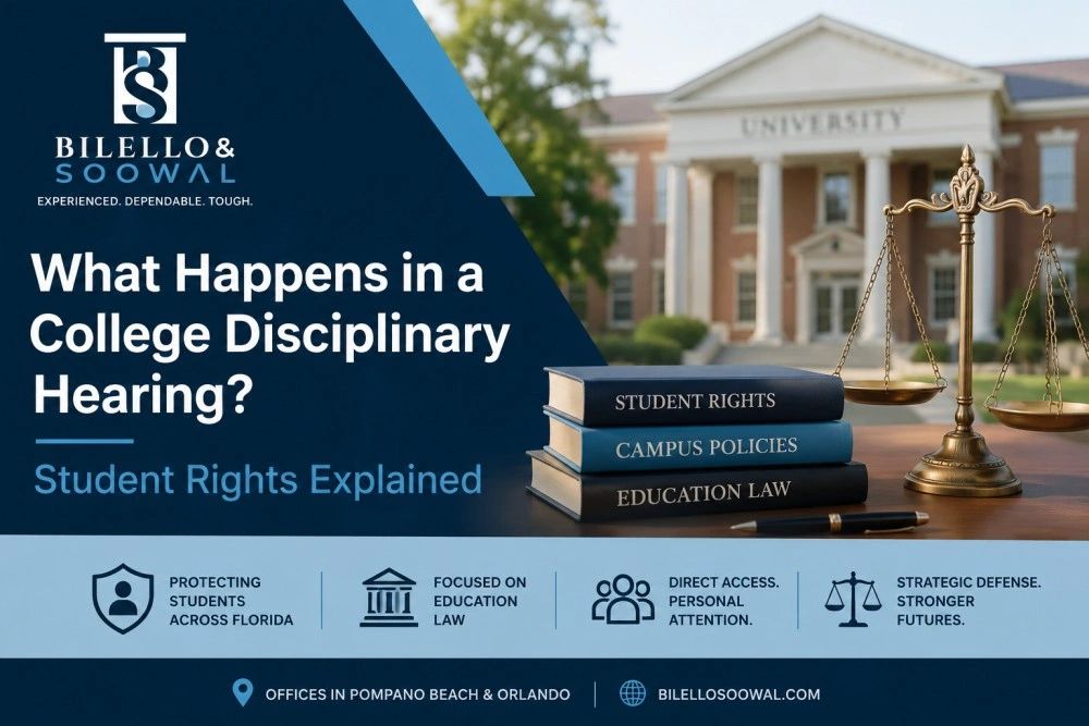 What happens in a college disciplinary hearing